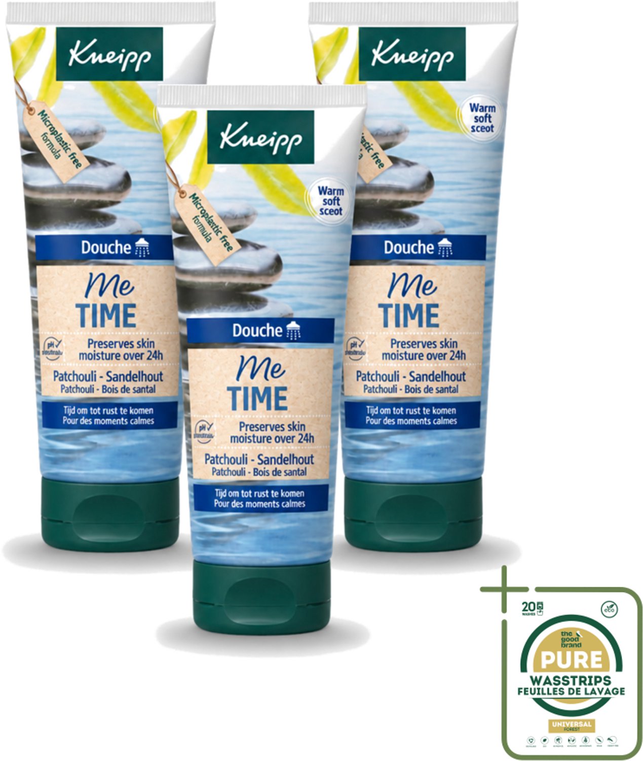 3 x Kneipp – Douchegel – Me Time Patchouli & Sandelhout – 75 ml - Wasstrips - Douchegel - Ontspanning - Me-time - Patchouli - Sandelhout