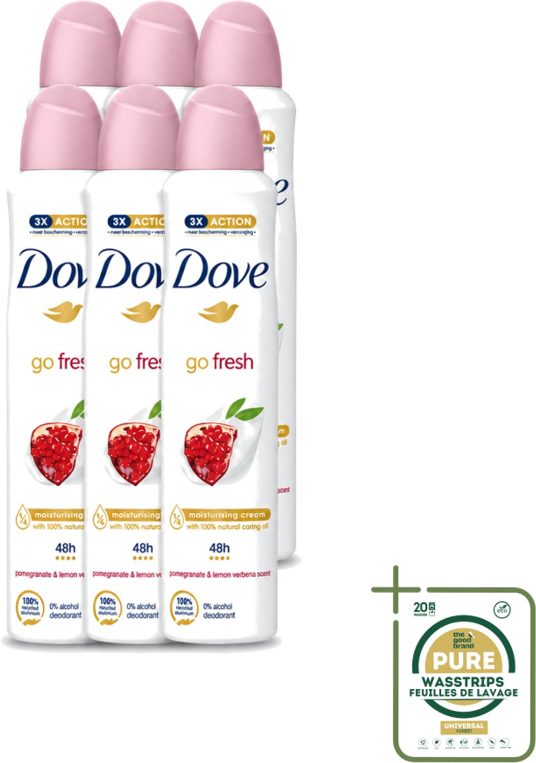 6 x Dove - Deodorant - Spray Go Fresh - Granaatappel - Fruitige geur - 250 ml - Wasstrips - Dove Deodorant Spray - Granaatappel - Citroenverbena - Fruitige Geur - Anti-Transpirant