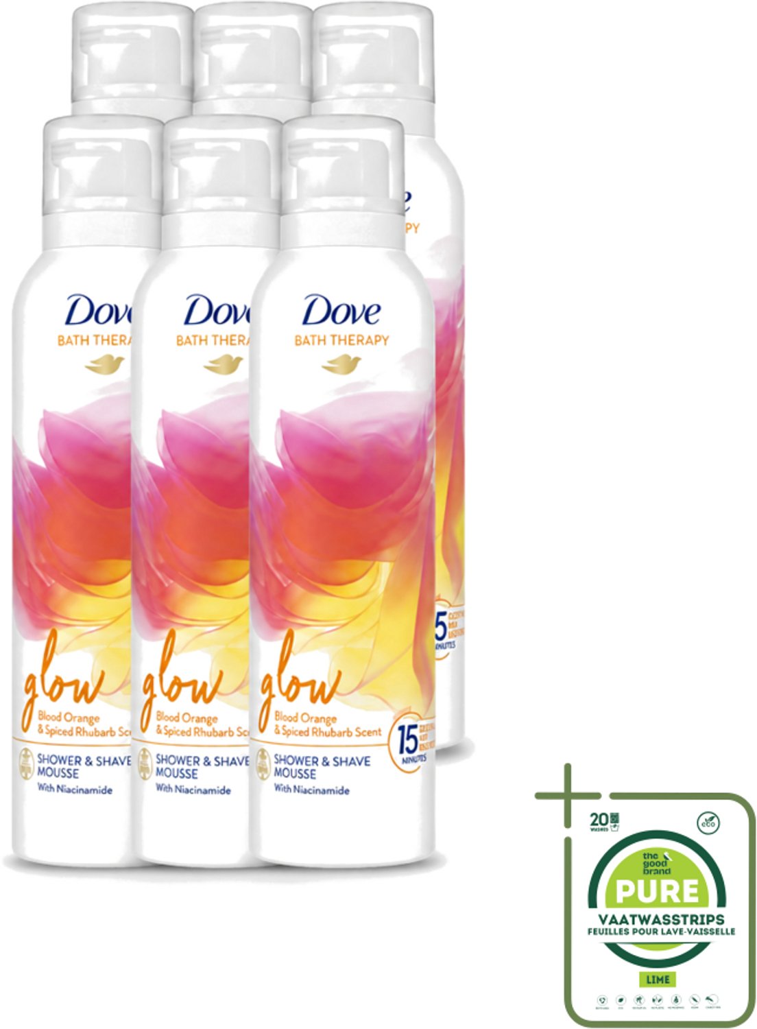 6 x Dove – Douche- & Scheerschuim – Bath Therapy Glow – 200 ml - Grootverpakking - Vaatwasstrips - Douche En Scheerschuim - Huidverzorging - Stralende Huid - Niacinamide - Huidbarrière