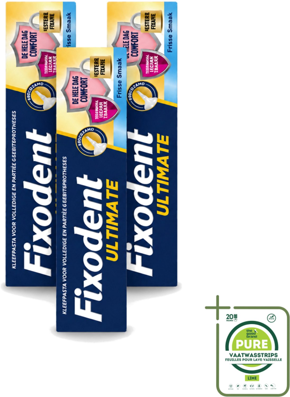 3 x Fixodent – Kleefpasta – Ultimate Fresh – 40 g - Grootverpakking - Vaatwasstrips - Kleefpasta Kunstgebit - Kunstgebit Fixatie - Voedselresten Voorkomen - Frisse Muntsmaak - Precisiepunt Mondstuk