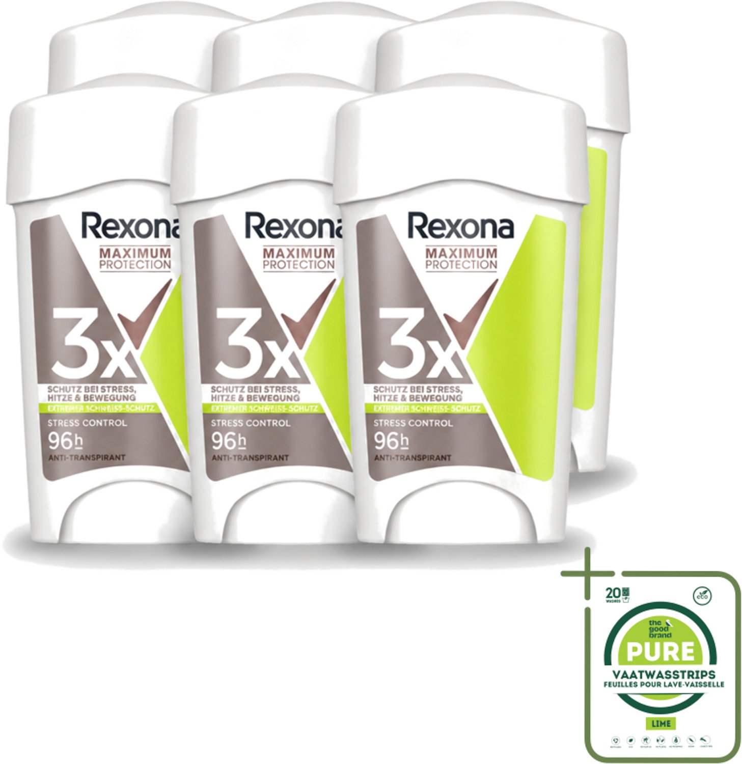 6 x Rexona – Anti-Transpirant Stick – Maximum Protection Stress Control Dry – 45 ml - Grootverpakking - Anti-transpirant Vrouw - Stress-zweet - Droge Huid - Geur - Zweetbescherming