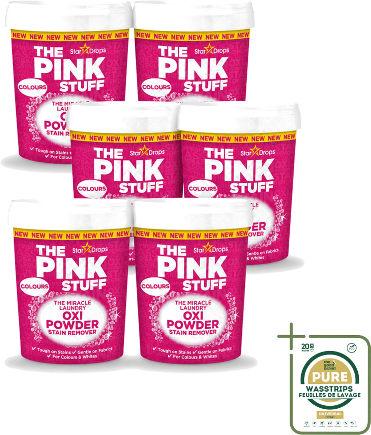 6 x The Pink Stuff - Vlekverwijderaar - Voor Bonte Was - 1kg - Wasstrips - Vlekverwijderaar - Wasgoed Reinigen - Vlekken Verwijderen - Poeder Voor Was - Kleurbehoud