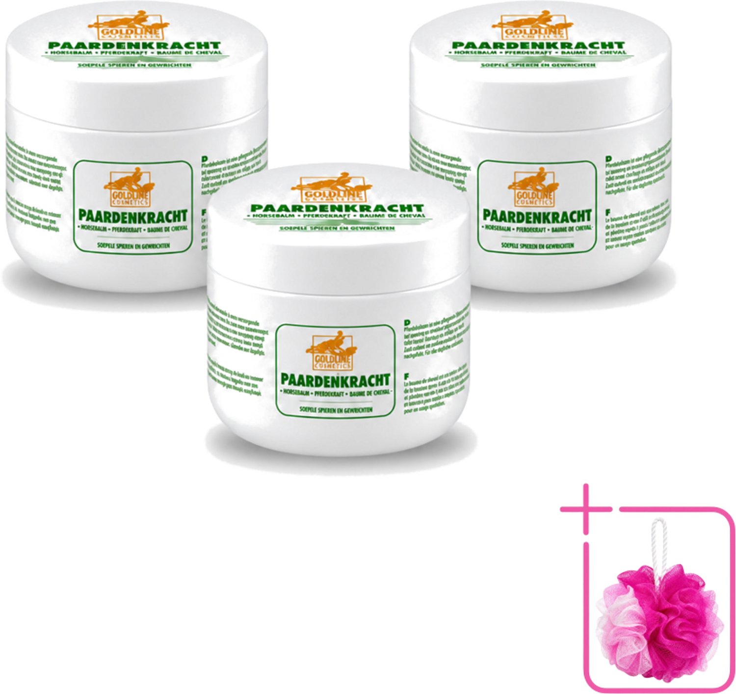 3 x Goldline - Bodycrème - Paardenkracht - Herstel & Verzorging - 250 ml - Bulkverpakking - Paardenkracht bodycrème - Douchemop - Huid herstel