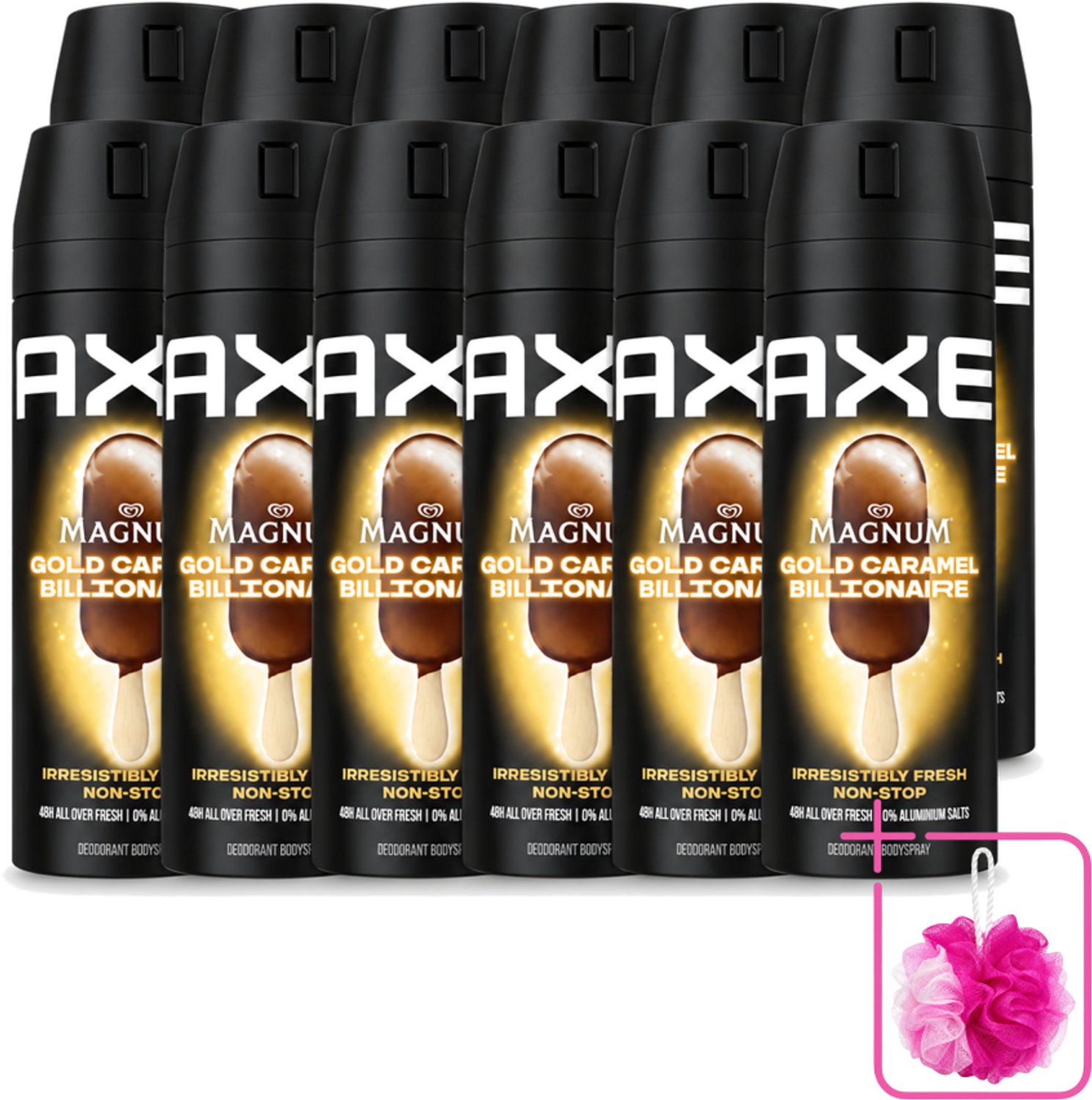 12 x Axe – Deodorant Bodyspray – Magnum Gold Caramel Billionaire – 150 ml - Bulkverpakking - Deodorant - Douchemop - Bodyspray