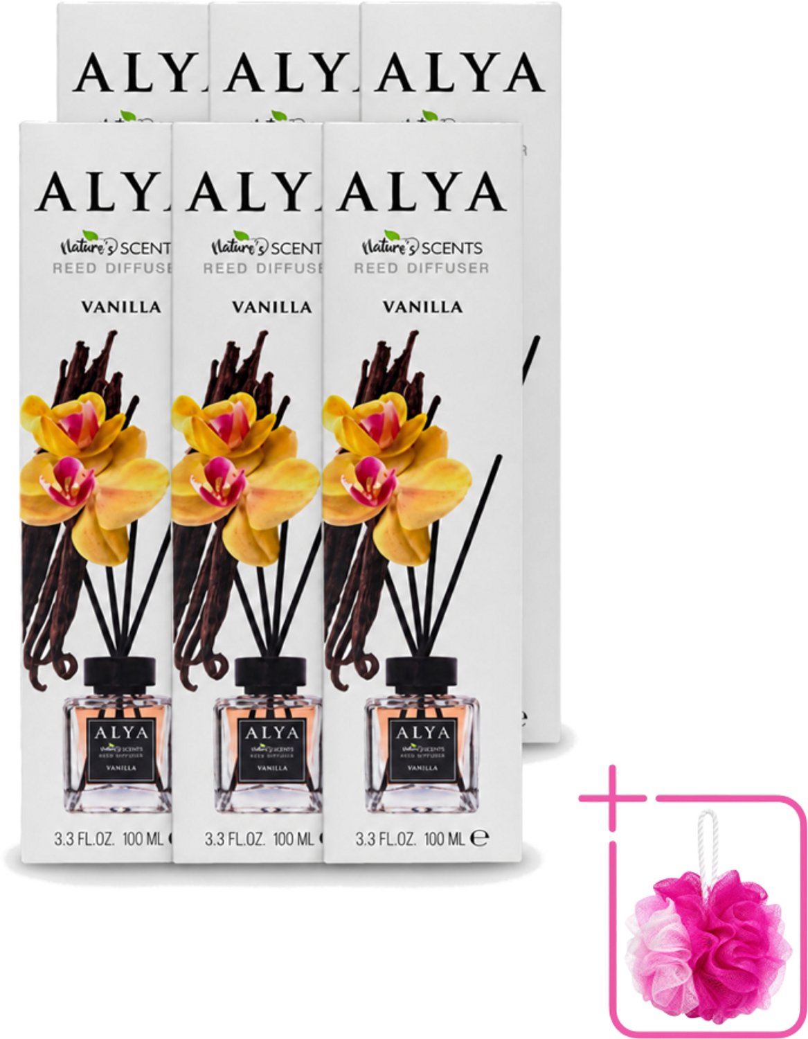 6 x Alya – Reed Diffuser – Vanilla – Interieurparfum - Bulkverpakking - Geurstokjes - Douchemop - Vanille