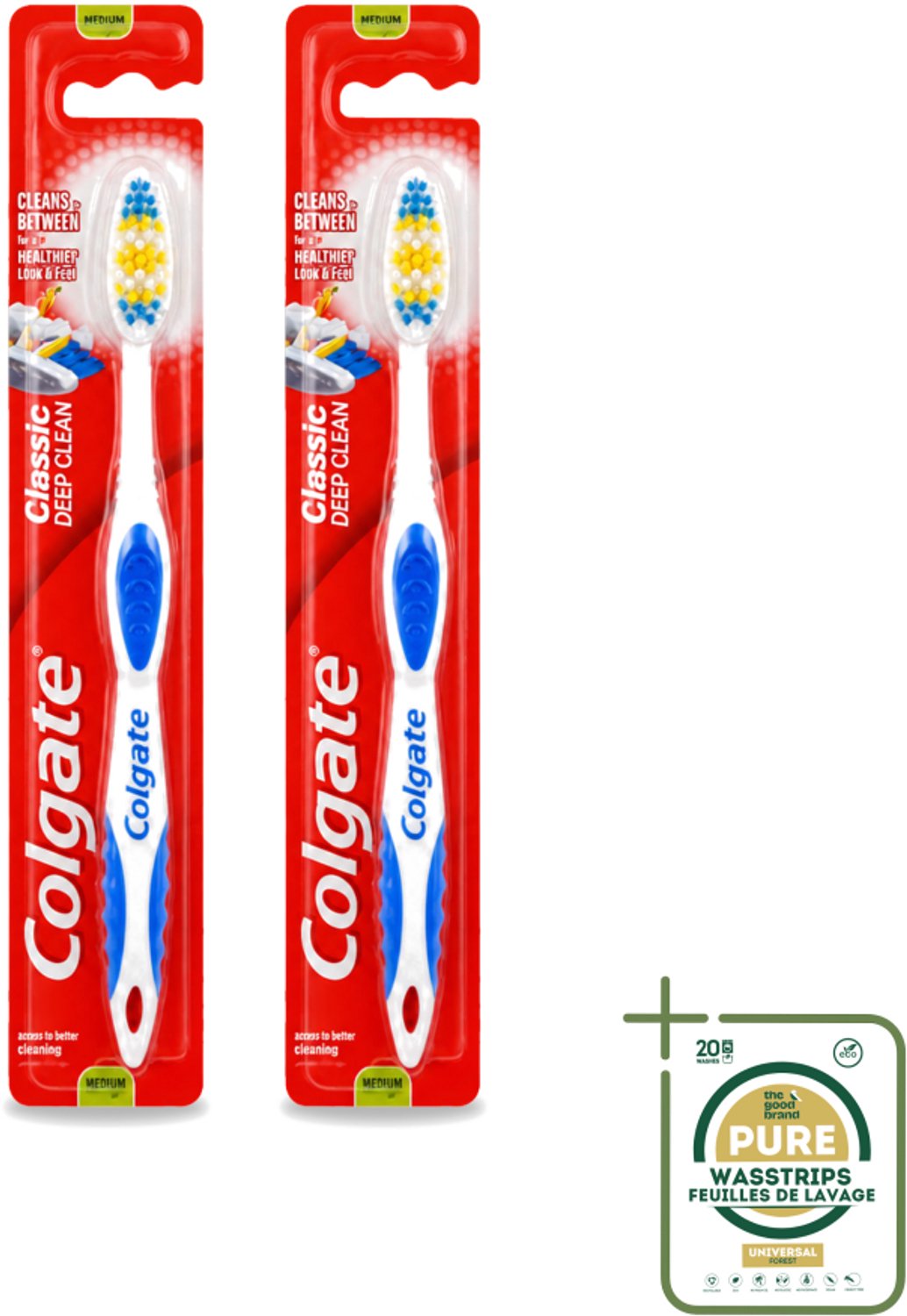 2 x Colgate - Tandenborstel - Classic Deep Clean Medium - 1 Tandenborstel - Tandenborstel - Mondgezondheid - Tandenborstel Reiniging - Tandplak Verwijderen - Etensresten Verwijderen