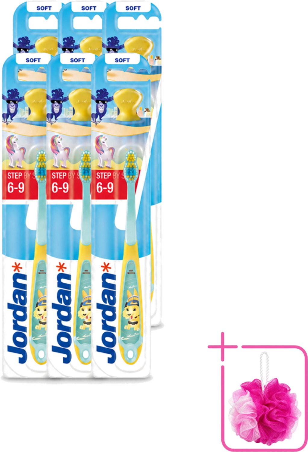 6 x Jordan - Step By Step - Kindertandenborstel - 6-9 jaar - Bulkverpakking - Baby tandenborstel - Kindertandenborstel