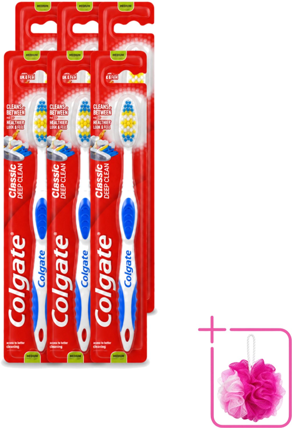 6 x Colgate - Tandenborstel - Classic Deep Clean Medium - 1 Tandenborstel - Bulkverpakking - Tandenborstel - Douchemop - Mondhygiëne