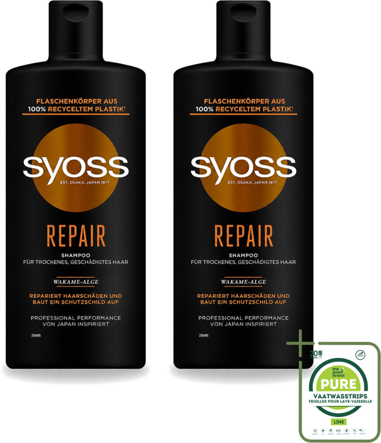 2 x Syoss Repair Shampoo - Shampoo - Herstel - 440 ml - Grootverpakking - Vaatwasstrips - Herstel Haar - Beschadigd Haar - Haar Herstellen - Haar Verzorgen - Haar Versterken