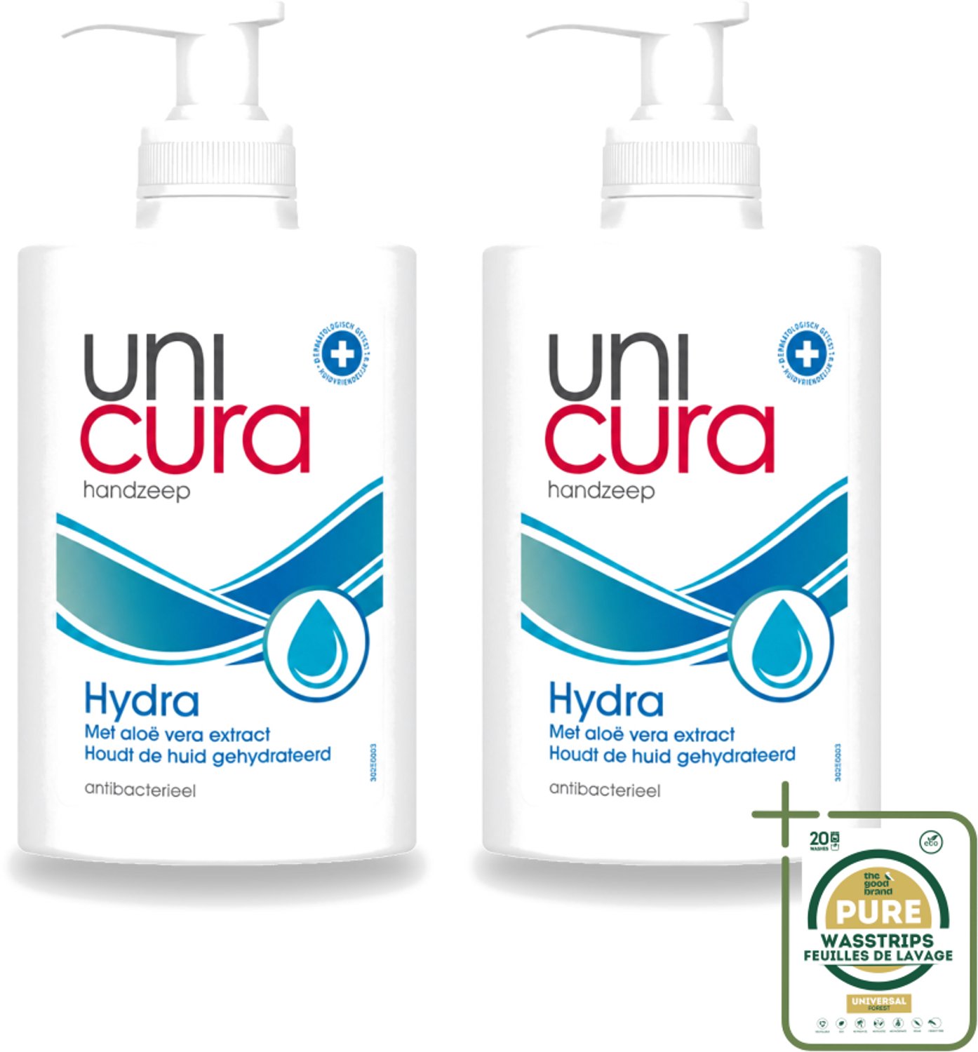 2 x Unicura - Vloeibare Zeep Hydra - Hydraterend - 250 ml - Wasstrips - Handzeep - Hydra - Antibacteriële Handzeep - Hydraterende Handzeep - Natuurlijke Handzeep