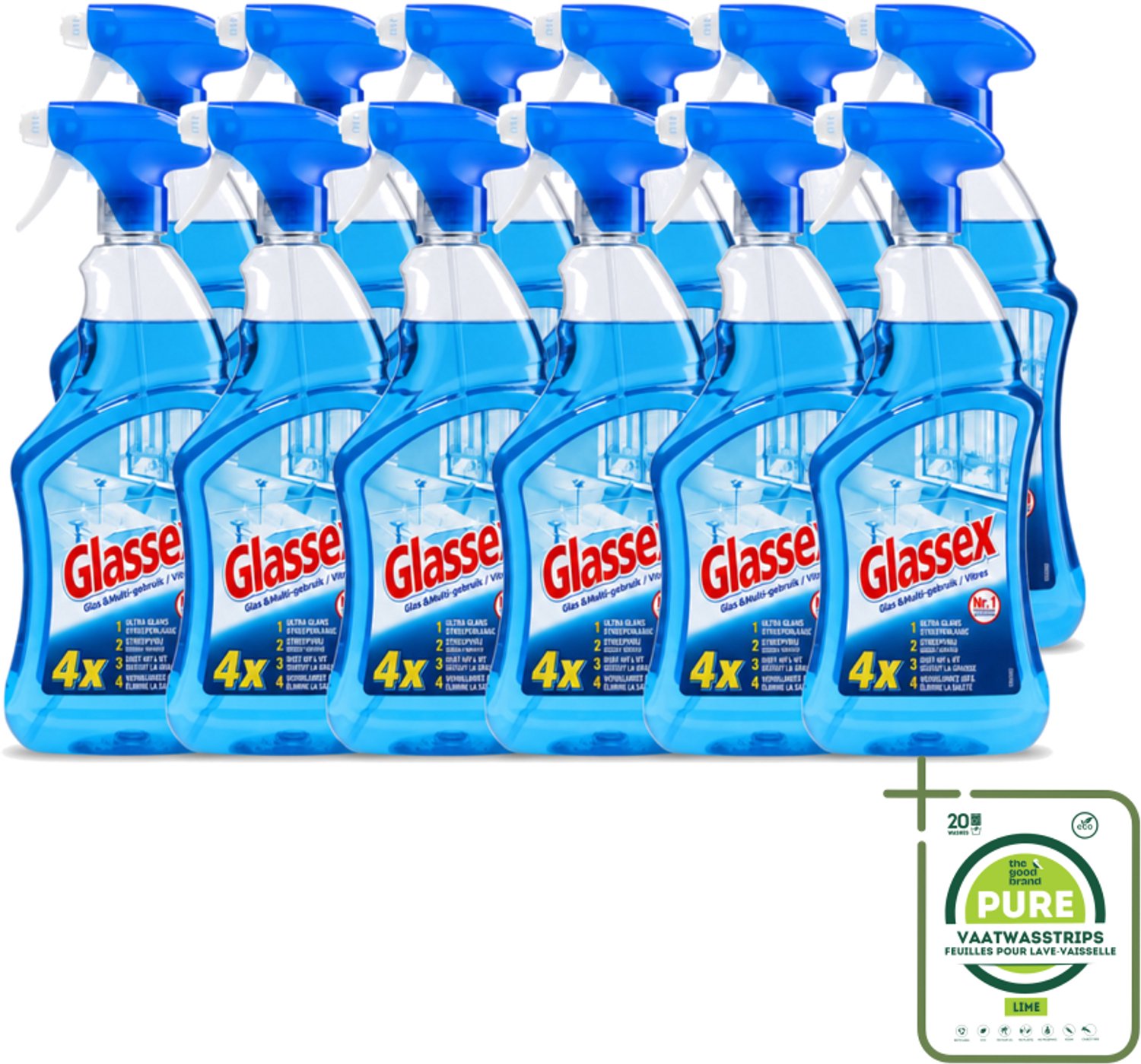 12 x Glassex - Glas & Multi Schoonmaak Spray - Voor Stralend Glas & Vlekken - 750 ml - Grootverpakking - Schoonmaken - Glas Reinigen - Spiegel Reinigen - Ramen Reinigen - Marmer Reinigen