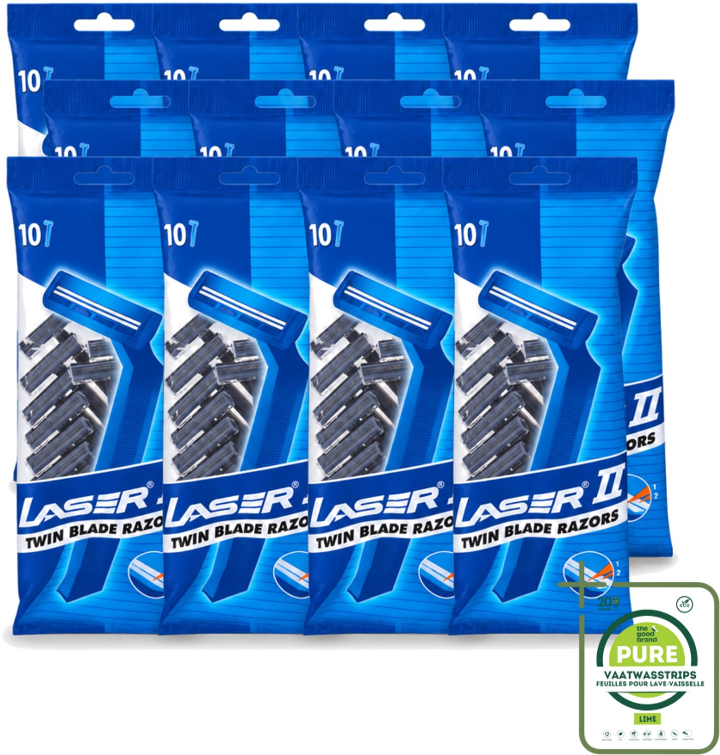 12 x Laser 2 - Ready Razor - Wegwerp - Voor Mannen - 10 Mesjes - Grootverpakking - Scheermesjes - Wegwerp Scheermesjes - Laser Scheermesjes - Scheerbeurt - Scheermes