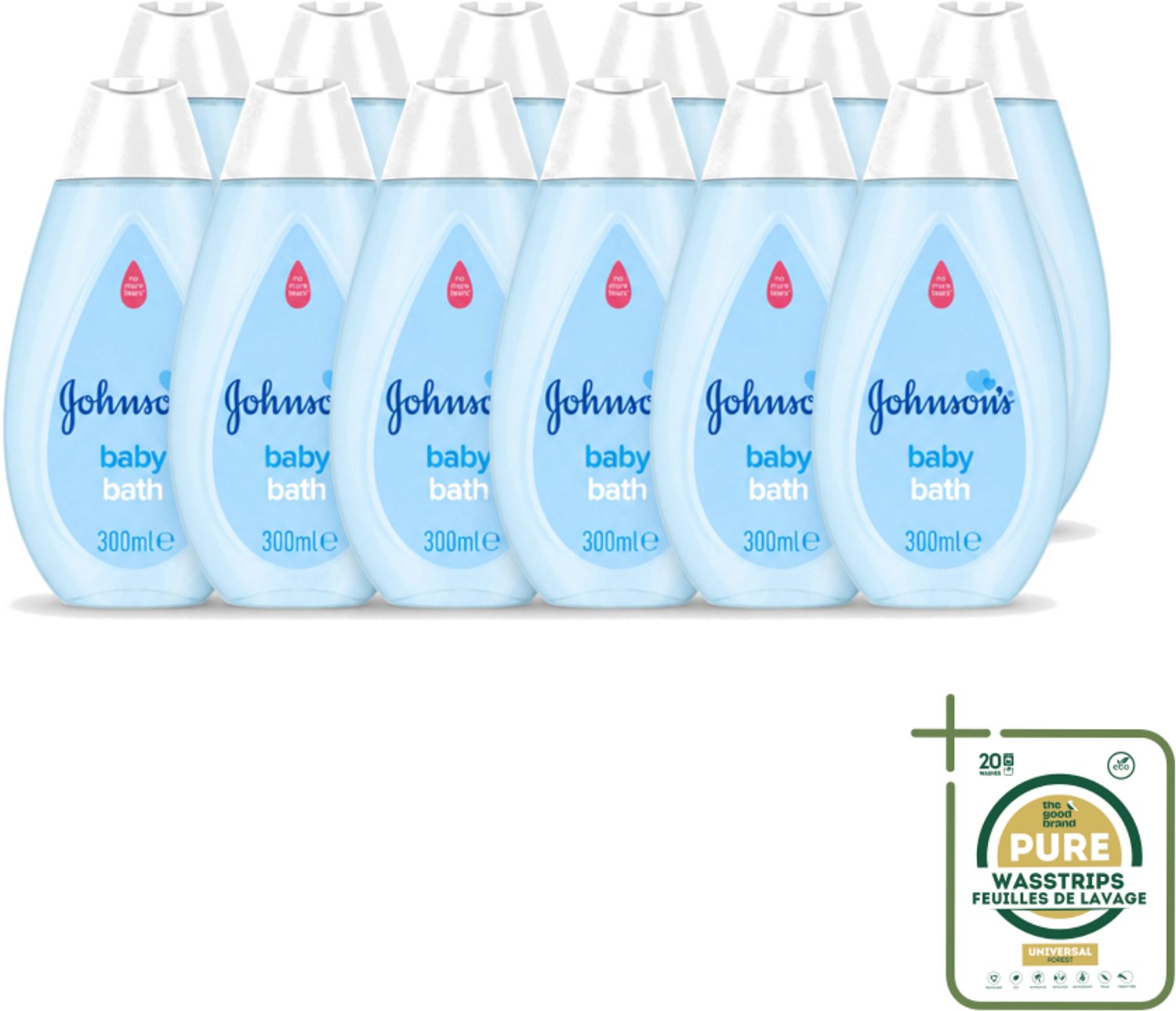 12 x Johnson's - Baby Bath - Puur & Zacht - 300 ml - Wasstrips - Baby Bad - Baby Zeep - Babyhuid Verzorging - Zachte Babyzeep - Milde Babyzeep