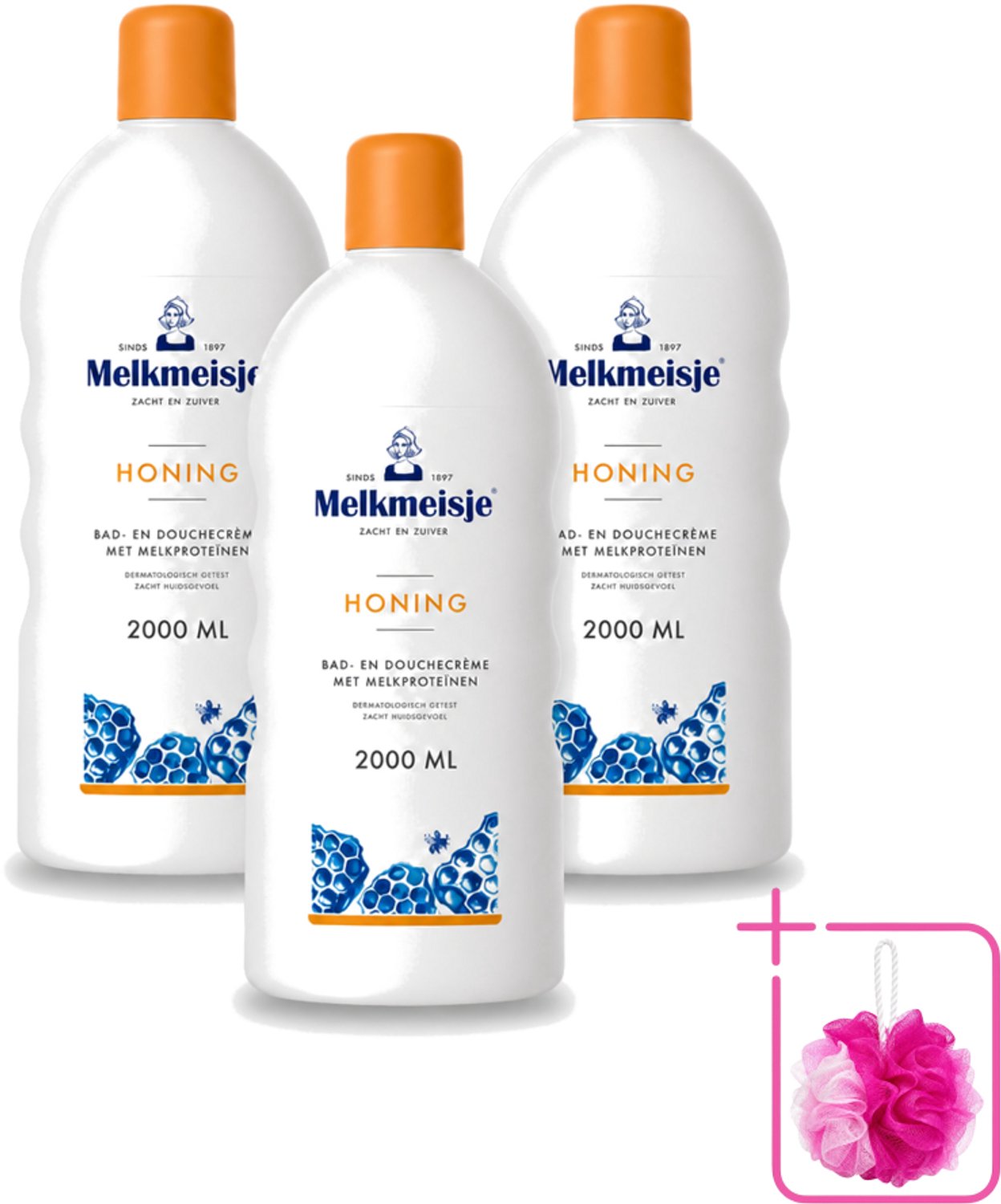 3 x Melkmeisje – Bad & Douche – Honing – 2000 ml - Bulkverpakking - Melkmeisje bad en douche - Douchemop - Bad en douche crème