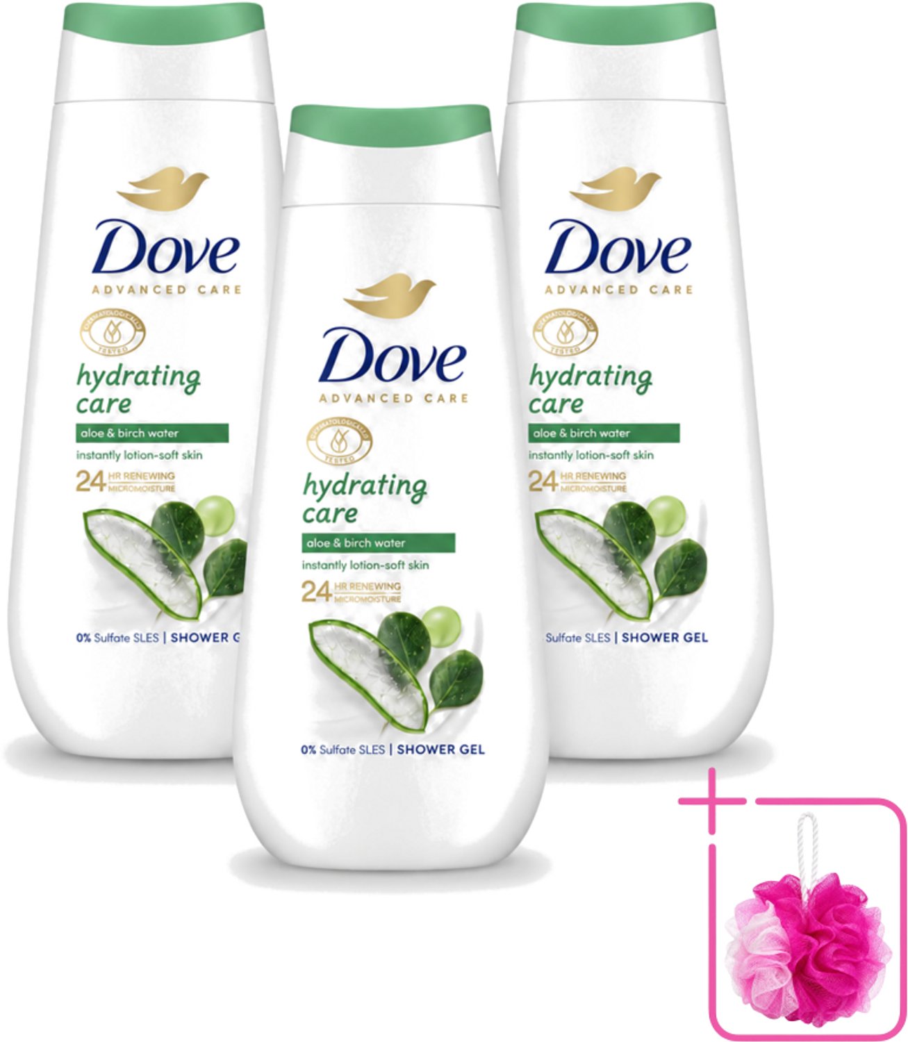 3 x Dove – Douchecrème – Hydrating Care – 225 ml - Bulkverpakking - Douchecrème - Douchemop - Hydratatie