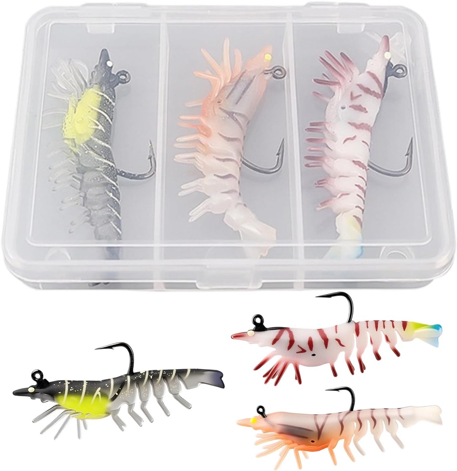 Set kunstaas voor garnalen, realistisch en levendig pvc, voor zout water, voor zeebaars, forel, bot, Amerikaanse baars, roal, snoek, zalm