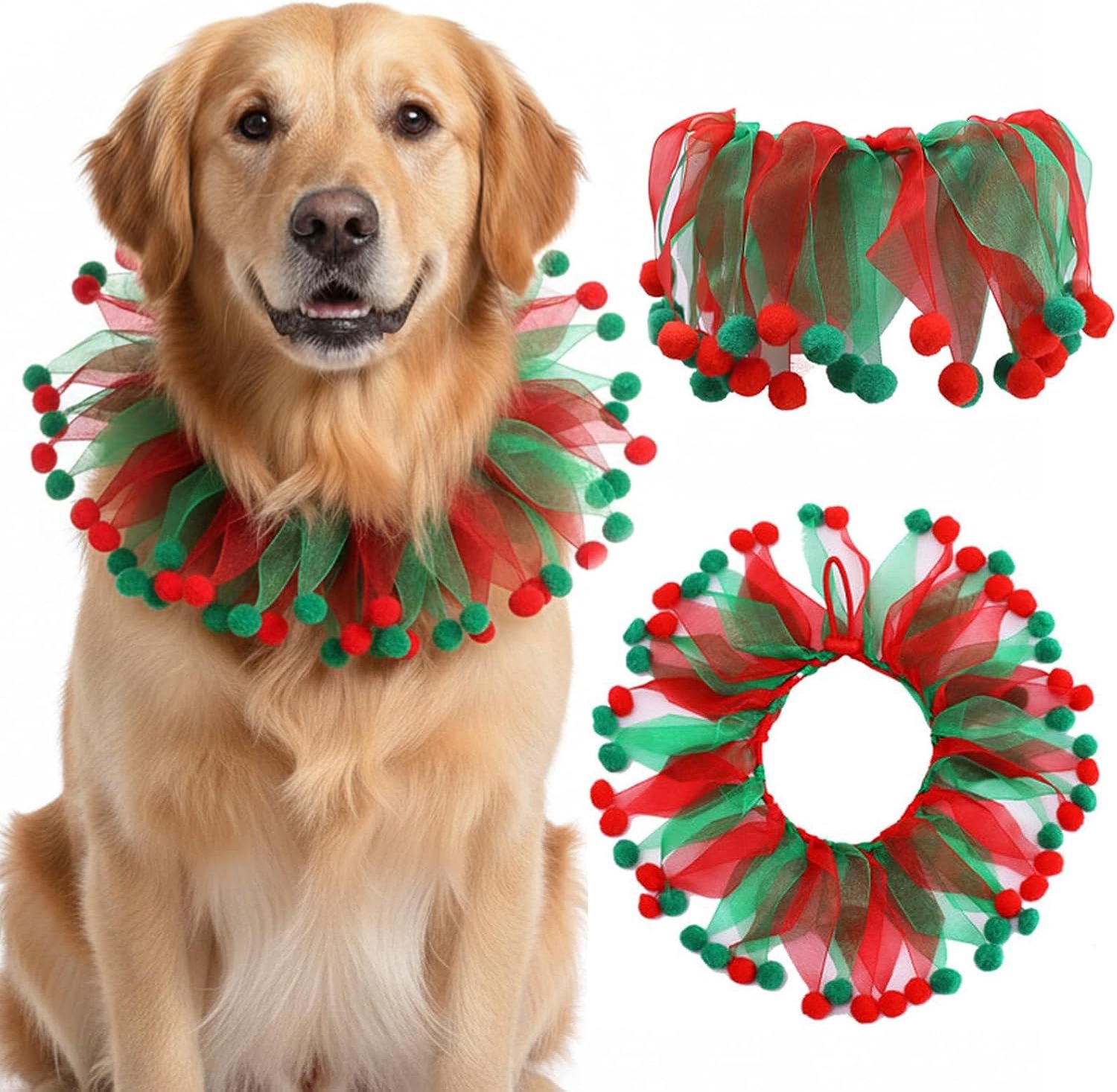 Kersthalsband voor honden en katten, rood/groen, verstelbare kersthalsbanden voor huisdieren, accessoires voor hond, kat, klein, middelgroot, verjaardag, vakantie (L)