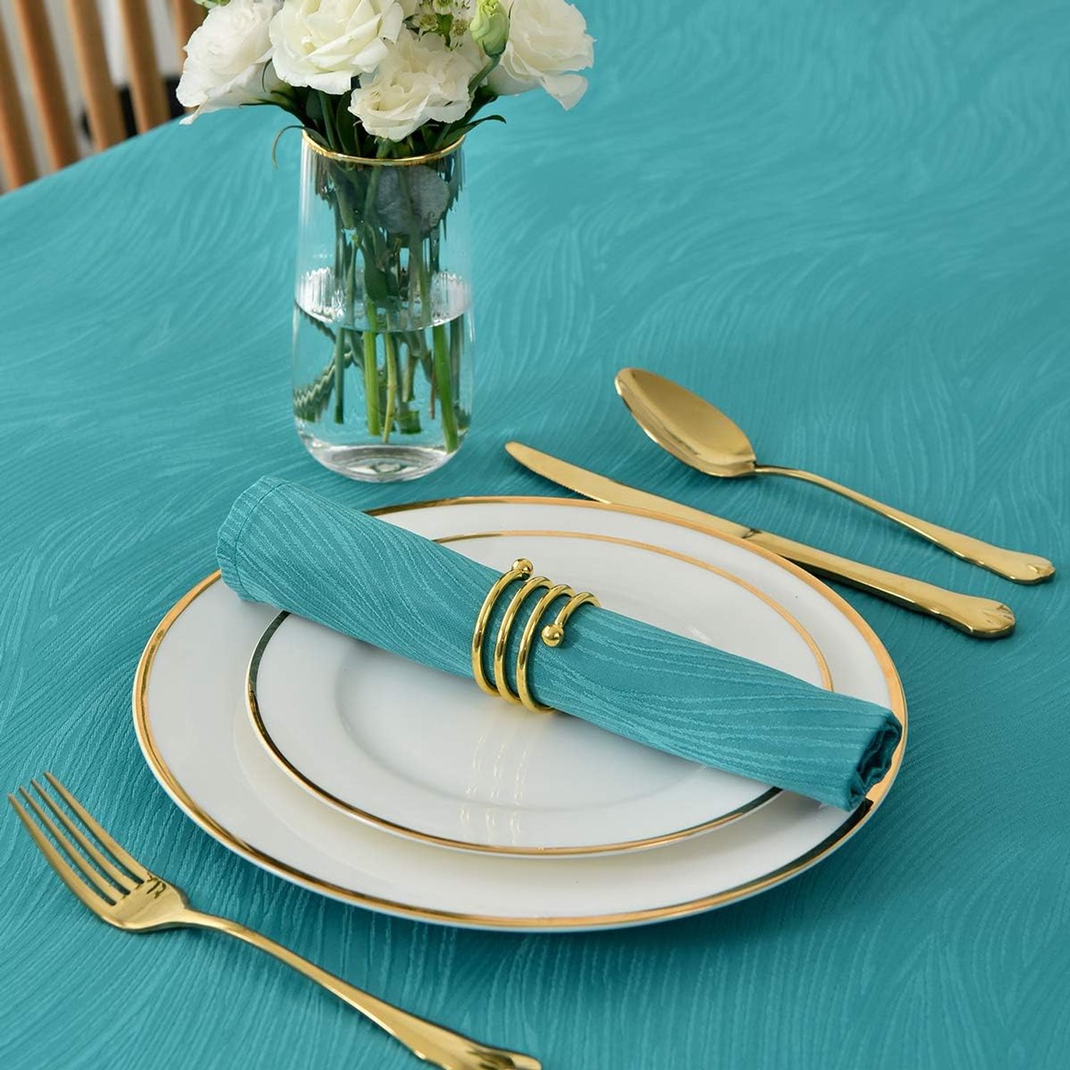maxmill Jacquard doek servet 20 x 20 inch swirl ontwerp effen wasbare polyester dinerservetten set van 4 met gezoomde randen voor familie vakantie diners, bruiloften feesten en banketten Teal