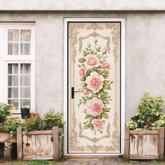 2 stuks vintage roze roos verwijderbare koelkast wraps, zelfklevende bloemen sierlijke koelkast deur muurschildering vinyl vriezers paneel cover sticker voor keuken bar decor, 41,5 x 200 cm — afbeelding 4