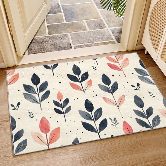 Vintage binnentapijt, zwart, plantenbladeren, roze, neutraal, antislip, voor woonkamer, wasbaar, slaapkamer, kantoor, eetkamer, badkamer, keuken (roze), 60 x 90 cm — afbeelding 5