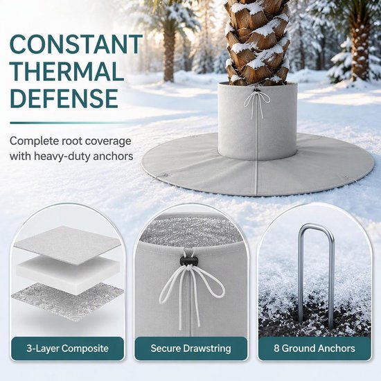 2 stuks winterbescherming voor palmen wortel: 30 × 30 × 100 cm winter plantenbeschermzak van vliesstof aluminium isolatiewatten, palmwortelbescherming voor planten en bomen tot 30 cm diameter — afbeelding 5