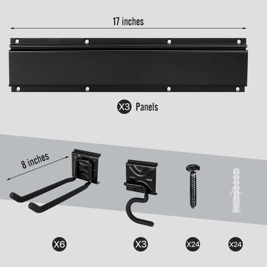 Tuingereedschap Rack Set, Garage Wall Organisatie Hanger met 3 Mop Houder en 6 Multifunctionele Haken, Garden Yard Shovels Harken voor String Hedge Trimmer Bezems Slangen Opvouwbare Stoelen Ladders en meer — afbeelding 5