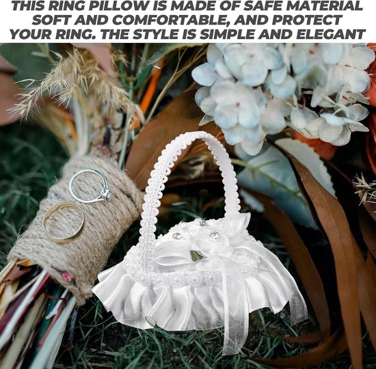Heart Ring Pillow met Handvat Mini Satin Lace Ringkussen voor Bruiloft Proposal Fotoboekje — afbeelding 5