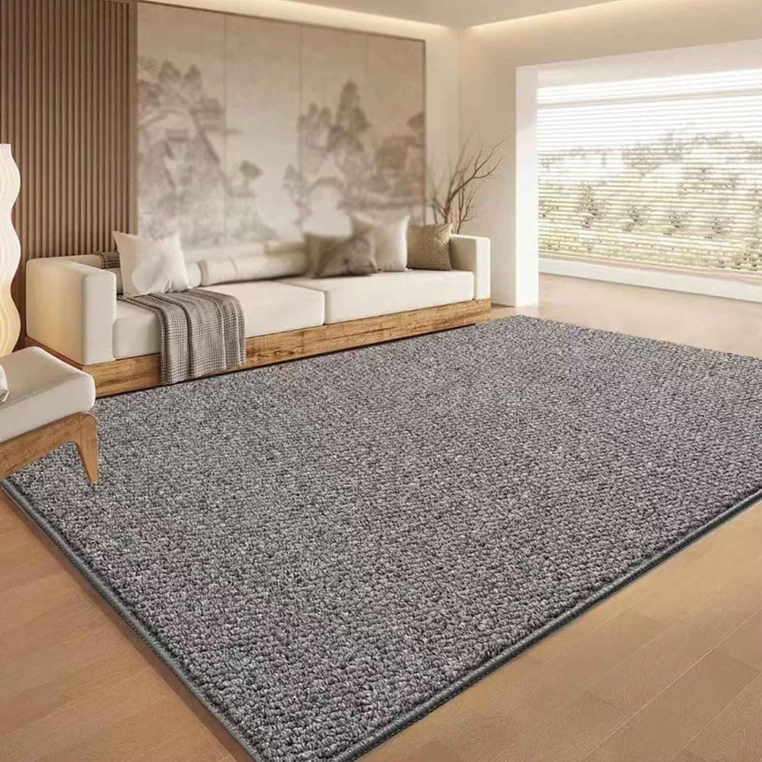 Wasbaar tapijt met grijze ondergrond, antislip laagpolig tapijt voor woonkamer, slaapkamer en eetkamer, moderne niet-pluizende vloermat voor stijlvolle woondecoratie