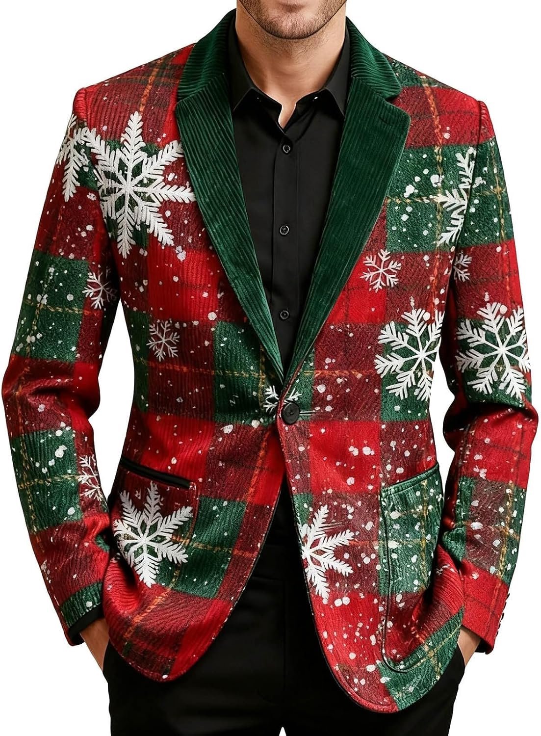 Générique Bedrukte corduroy jas voor feesten. Stijlvolle en comfortabele vakantieoutfit met uniek en stijlvol design. (Rood, XXXXL)
