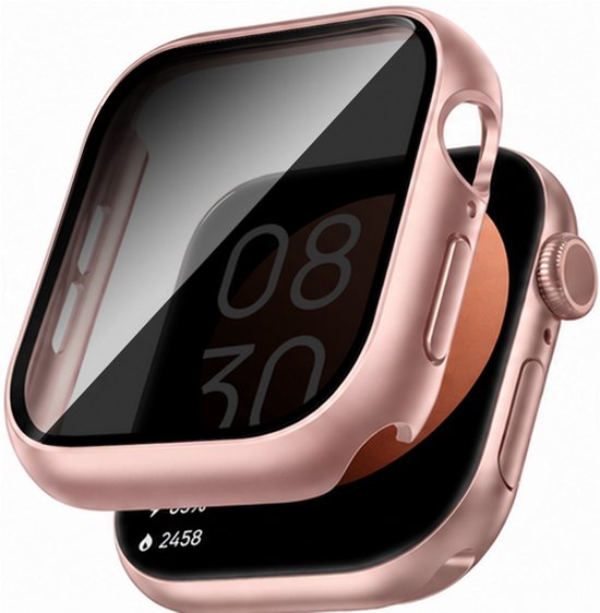 Roségouden beschermhoes voor smartwatch met geïntegreerde schermbeschermer.