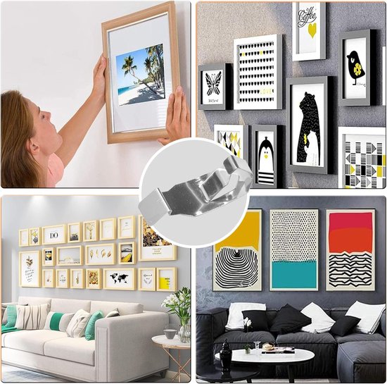 18 stuks cliphaken voor foto's, haken met veerclip, accessoires voor fotolijst, metaal, veer, wiel, clip haken voor het ophangen van lijst, canvas — afbeelding 5