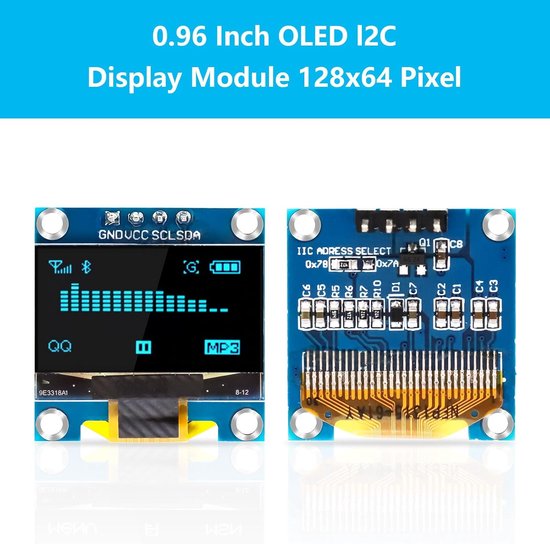 5 stuks 0,96 inch OLED-displaymodule 128 x 64 pixels I2C display weergavemodule met I2C IIC seriële zelfoplichtend, compatibel met Arduino Raspberry PI (blauw) — afbeelding 4