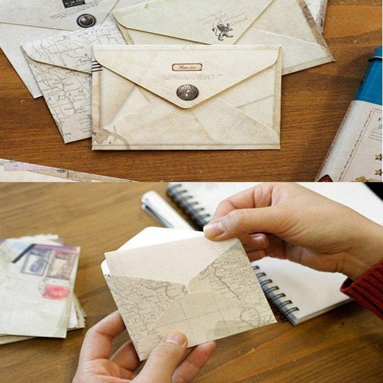 Vintage enveloppen, 12 stuks, klein, kleurrijk, mini-kraftpapier, enveloppen, kraftpapier, voor bruiloftsverjaardagsfeest, uitnodigingskaarten (9,5 x 7,2 cm) — afbeelding 5
