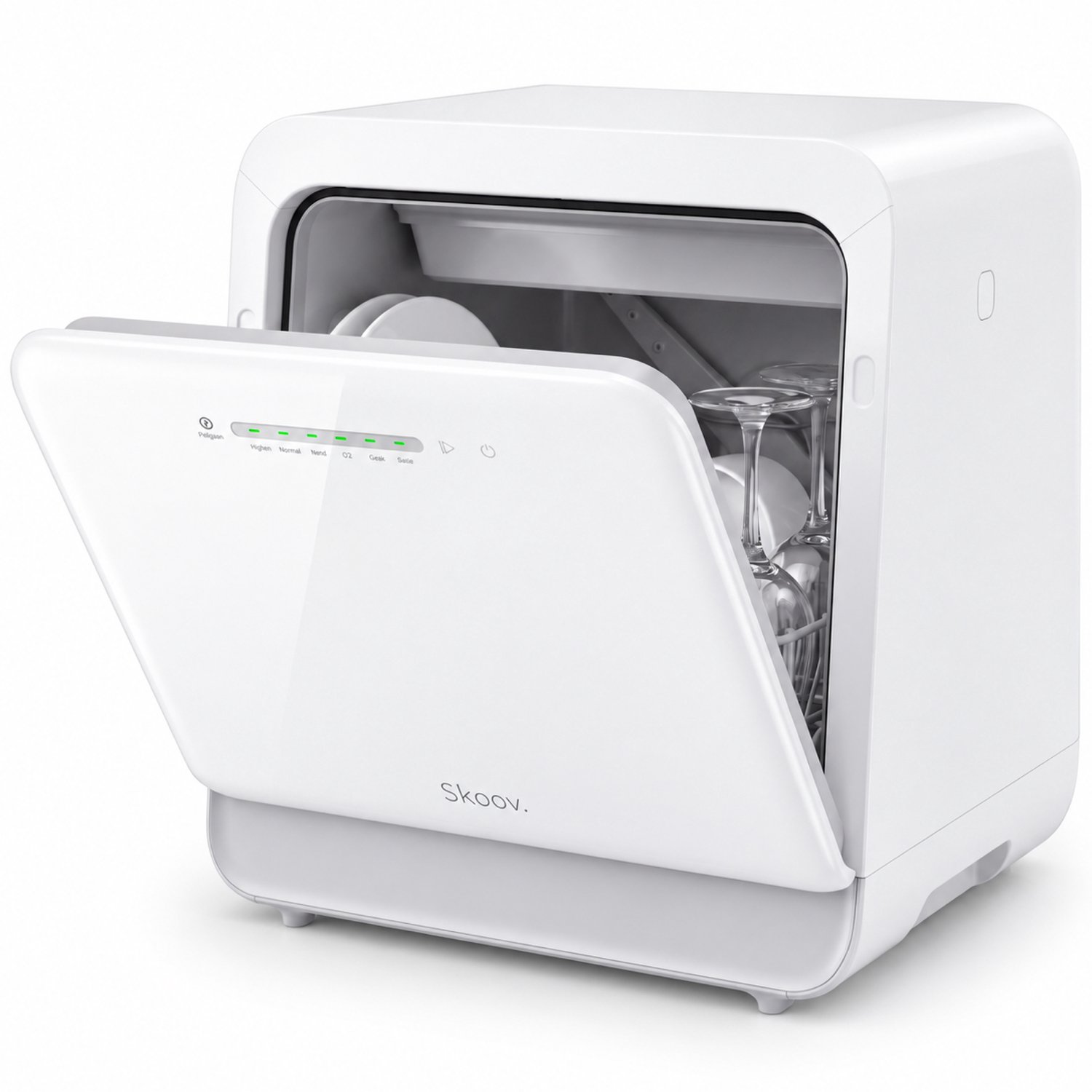 Skoov Mini Vaatwasser met waterreservoir - 5 couverts - 6 wasprogramma's - Extra stil - Kleine smalle vrijstaande afwasmachine - Camping - Wit