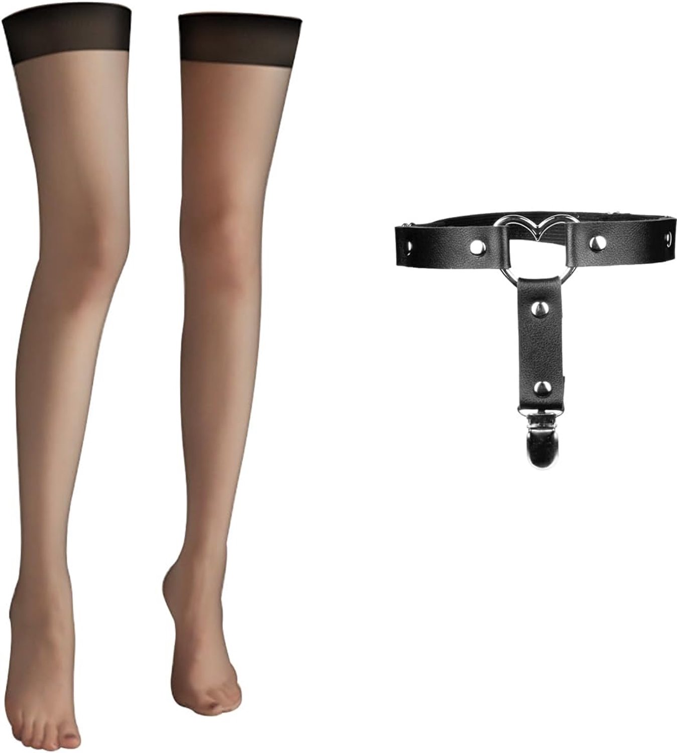 2 Paar Zwarte Kousen, 1 Been Ring Sok Clip, Modieuze Sexy Kousen, Partij Partij Decoratie, Casual Panty ' S, Jarretel Riem Accessoires, Liefde-Vormige Gesp.