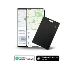 Slimme Smartcard GPS Tracker Voor Portemonnee 1,8 mm Mossroots. – Dual System Apple en Android – 1,8 mm Dik - Compatibel met Apple Find My en Android Find Hub – Waterdicht & Draadloos Oplaadbaar – Tracking Card Kaart – Locatie Tracker - Zwart