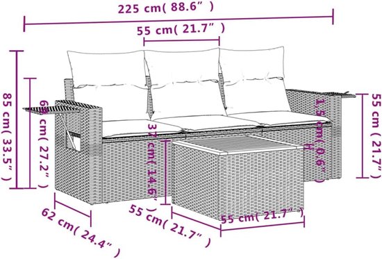 Poly rattan weerbestendig opbergfunctie model 35 cm zwart — afbeelding 2
