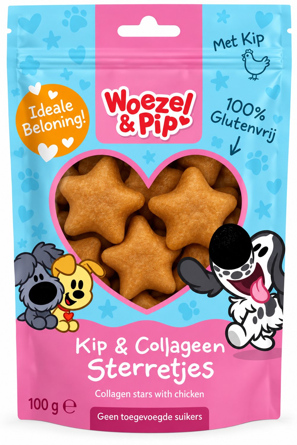 Woezel & Pip Kip & Collageen Sterretjes Hondensnack 100 g