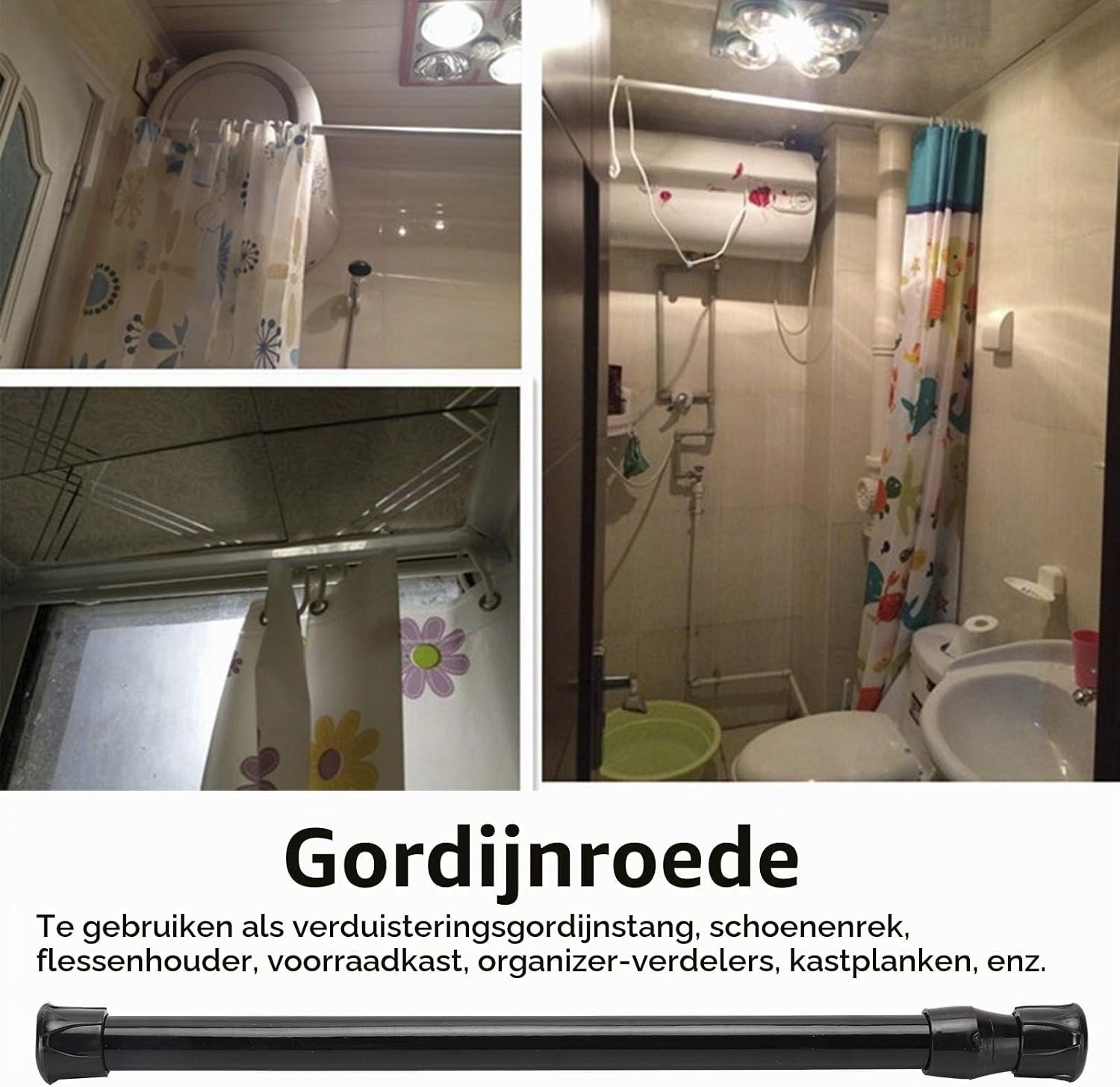 Verstelbare Zwarte Douchegordijnroede zonder Boren voor Keuken, Slaapkamer en Deuren - Ideaal voor Raamdecoratie en Opbergruimte