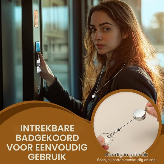 Badge Lanyard met ID Houder, RVS Retractable Badge Reel en Sleutelhanger voor Kantoor, Gouden Kleur, Ideaal voor Werknemers en Evenementen — afbeelding 4