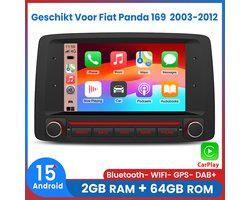 Awesafe Autoradio - Geschikt Voor Fiat Panda 169 2003 t/m 2012 - 7 inch IPS Radio Scherm - Draadloos Apple CarPlay & Android Auto - Android 15.0 Systeem - Ram 2GB + Rom 64GB - GPS Navigatie Bluetooth WIFI RDS DSP - Navigatiesysteem Auto