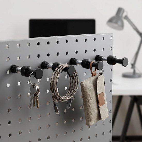 4 Stuks Delige Zwarte Ronde Pegboard Haak met Schroeven Moeren Stabiele Universele Wandhangers voor Gereedschap Rugzakken Kleine Ruimteorganisatie in Werkplaats Hal — afbeelding 2