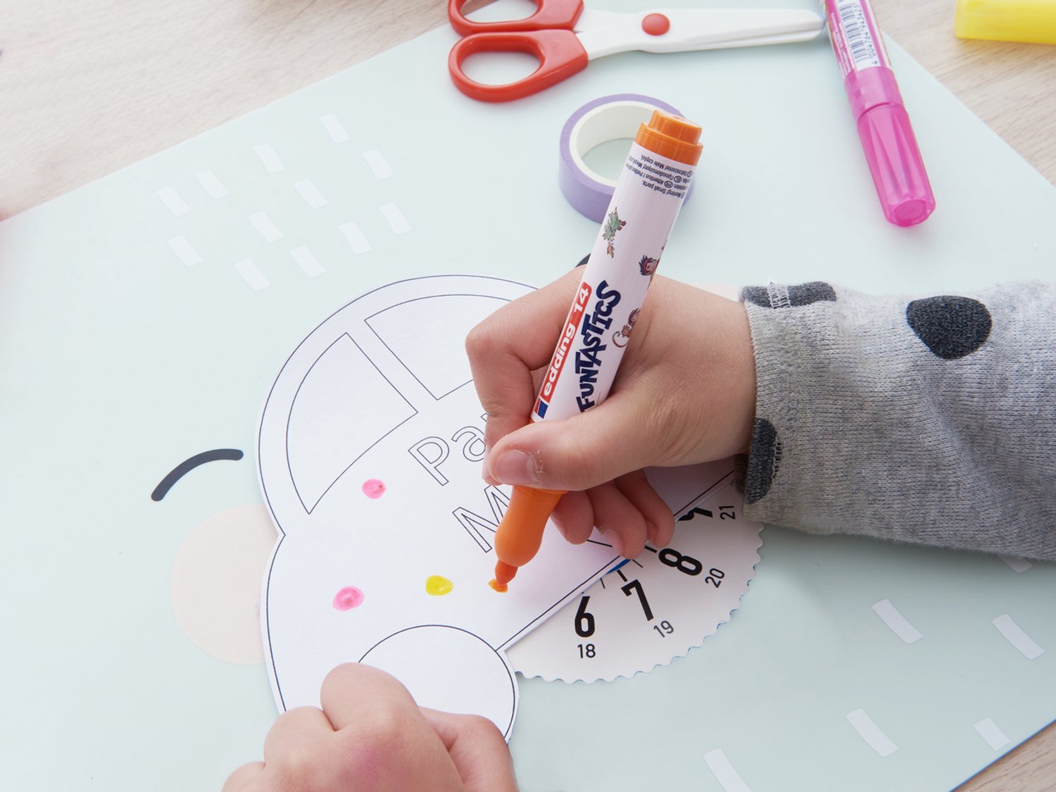 edding 14 FUNTASTICS - kleurstiften voor kinderen - set van 18 - ronde punt 3 mm - voor kleurplezier op papier en karton - afwasbaar van huid en textiel - zomervakantie - kindercadeau — afbeelding 22