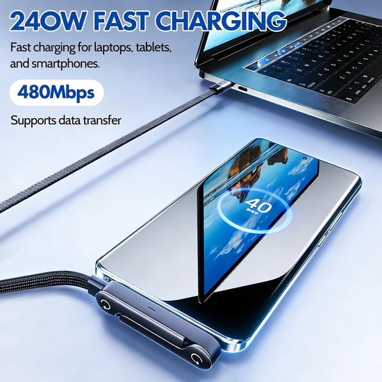 2 stuks 2-in-1 snellaadkabel met standaard: 240 W oplaadkabel usb c — afbeelding 3