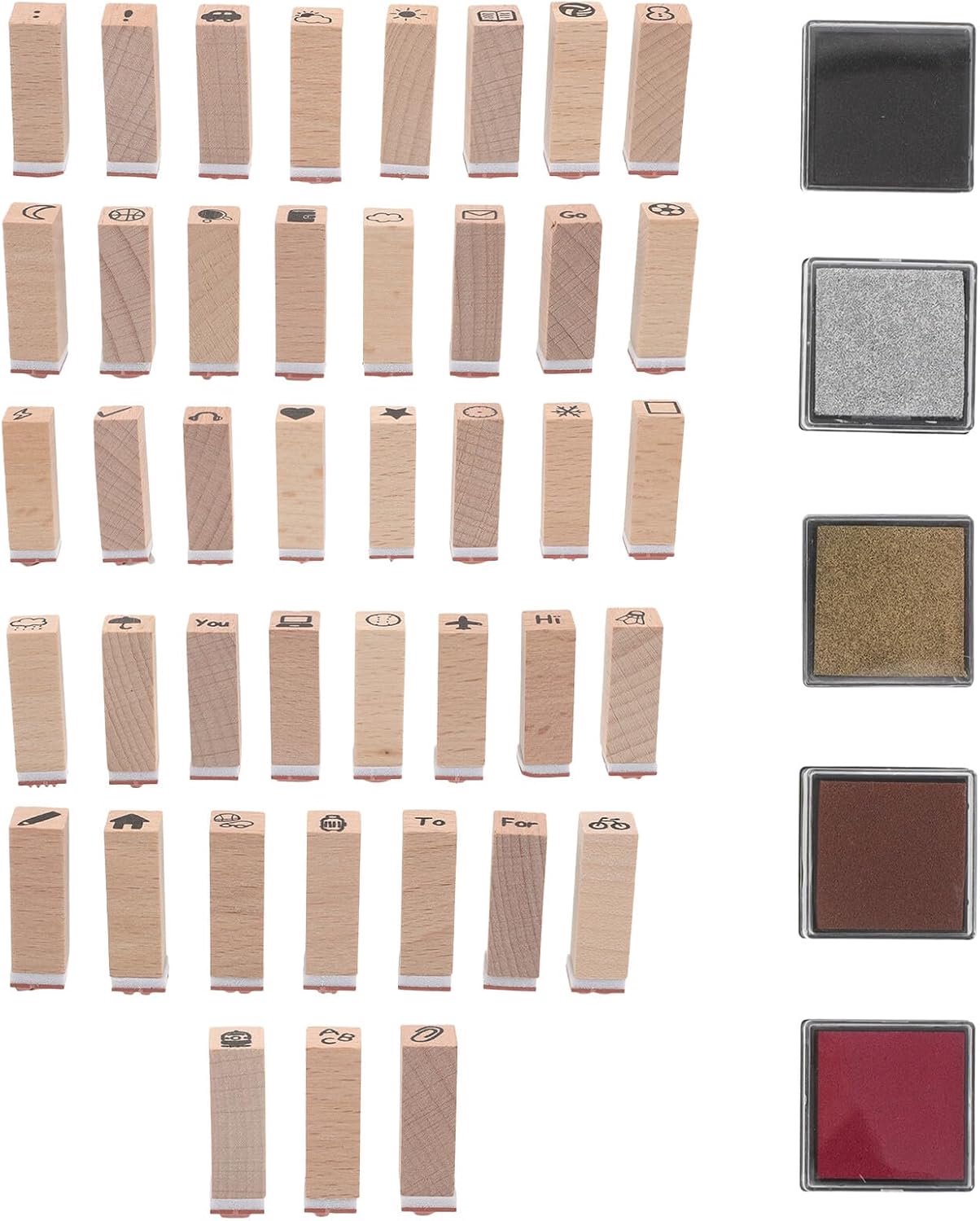 Houten Rubber Stempel Set met Kleurrijke Knutselinktkussens Vierkante Houten Stempelblokken voor Plannen Scrapbooking Dagelijkse Organisatie