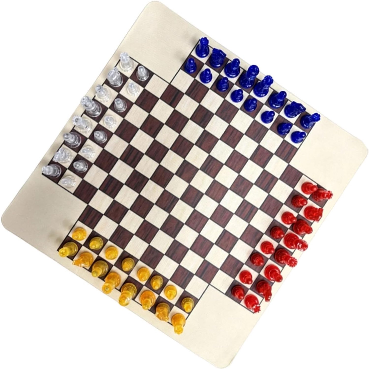 Schaakspel voor Vier Spelers, 64 Schaakstukken 35 Cm Rubberen Mat