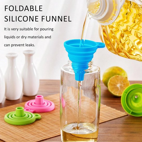 4 stuks opvouwbare siliconen trechter, 4 maten siliconen trechter keuken, inklapbare trechter, voor bier, olie, vloeistoffen, vloeistoffen, 4 kleuren kleiner, S/M/L/XL — afbeelding 2