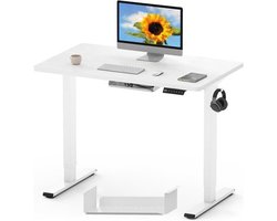 FLEXISPOT ONE PIECE elektrische zit-stabureau - In hoogte verstelbaar, met kabelgoot en rugzakhouder - Voor thuiskantoor, 100x60cm, wit