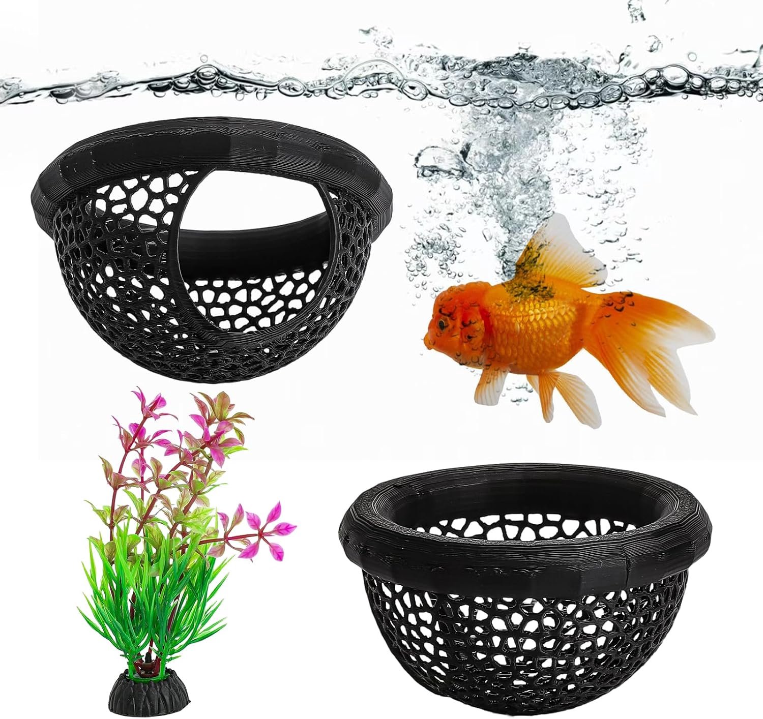 2 Pcs Aquarium Holt Shrimp Hiding Place - 3D Printed Fish Hiding Place Decoration with Plants Safe Shelter and Resting - ShopVlot