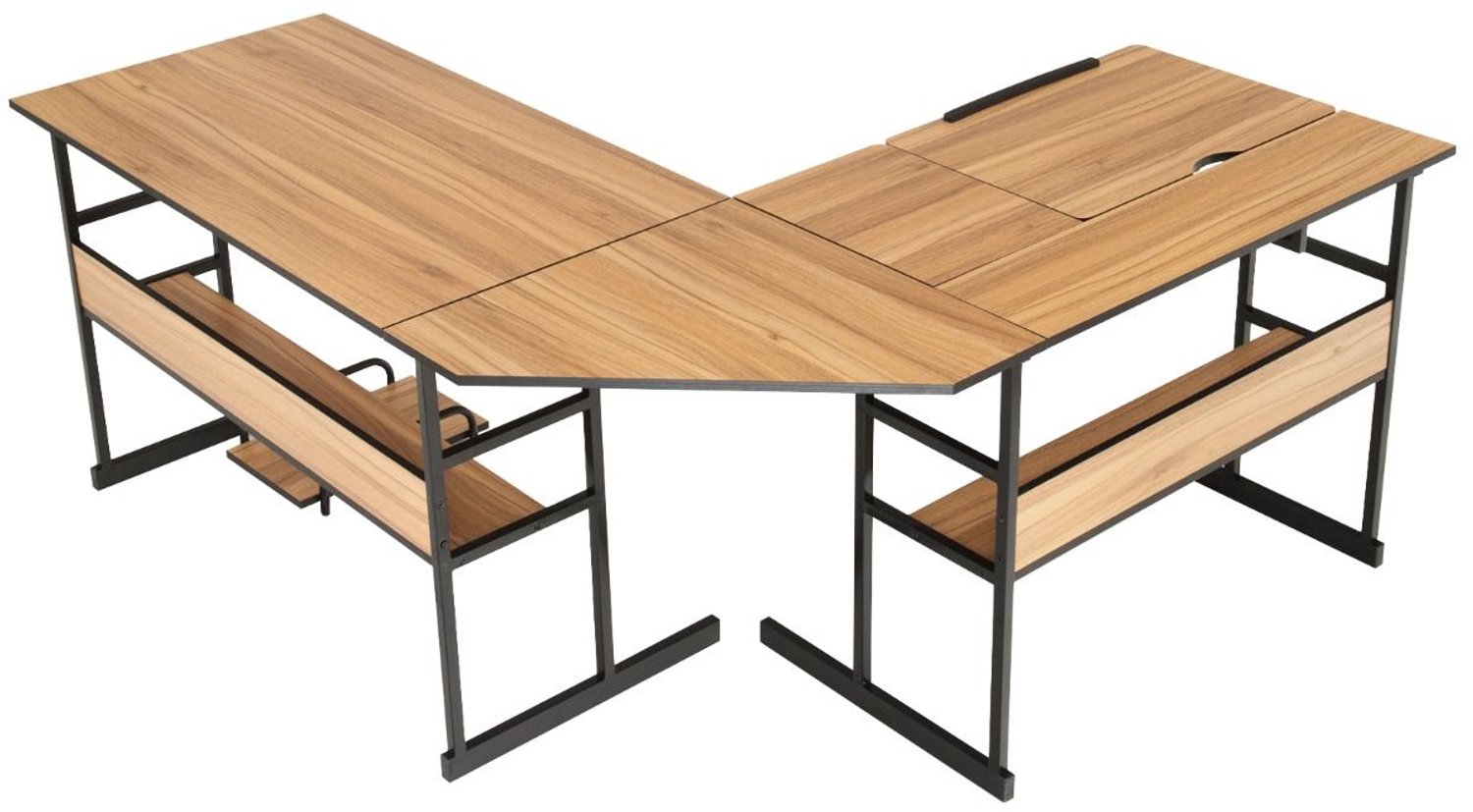 Suredeal Bureau - Vormig Hoekbureau Hout - Kantelbaar Tafelblad Planken - CPU Standaard Computertafel - Thuis - 170x150x75 cm - Natuur